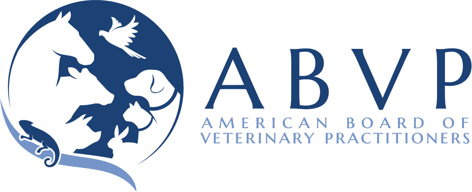 Logo of the American Board of Veterinary Practitioners featuring silhouettes of animals within a circle.