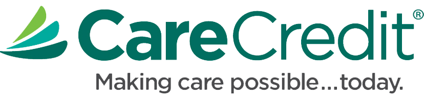The logo of CareCredit featuring a green leaf design next to the company name and slogan "Making care possible...today."
