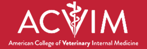 Logo of the American College of Veterinary Internal Medicine featuring text and a stylized veterinary symbol.
